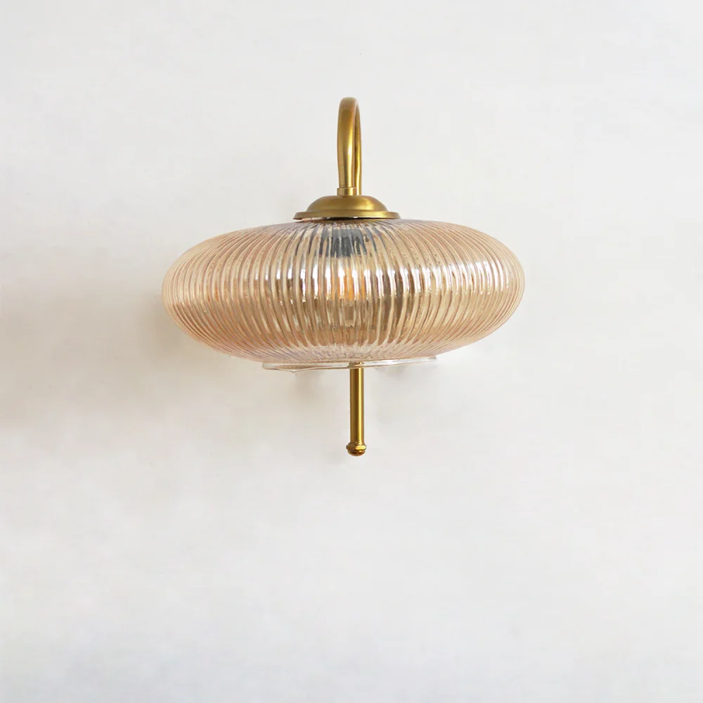 Elegant Brass Down Ribbed Amber Glass Wall Light | SKE-140012_2_EBDWLRAG_2