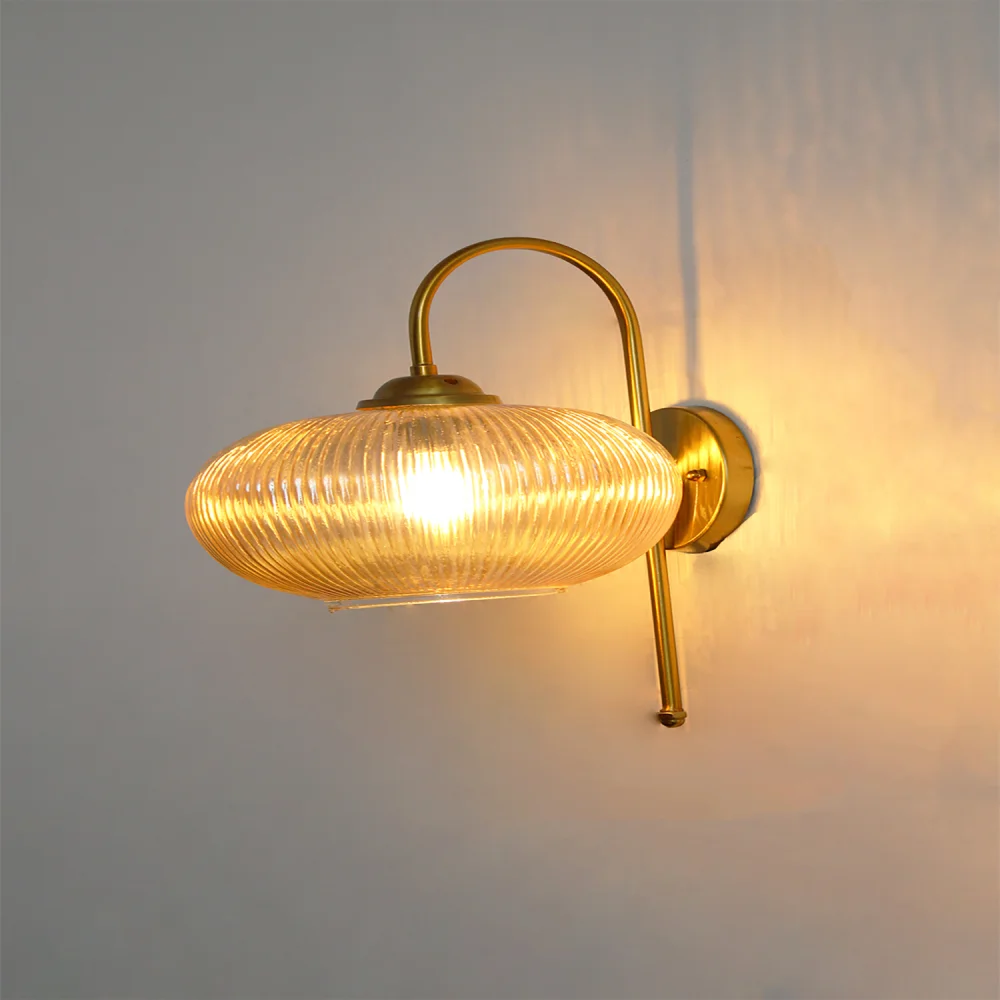Elegant Brass Down Ribbed Amber Glass Wall Light | SKE-140012_2_EBDWLRAG_2