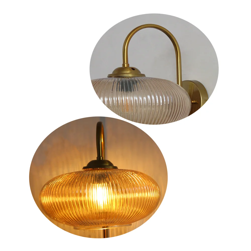 Elegant Brass Down Ribbed Amber Glass Wall Light | SKE-140012_2_EBDWLRAG_2