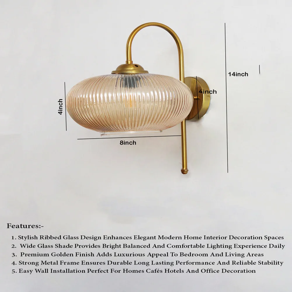 Elegant Brass Down Ribbed Amber Glass Wall Light | SKE-140012_2_EBDWLRAG_2