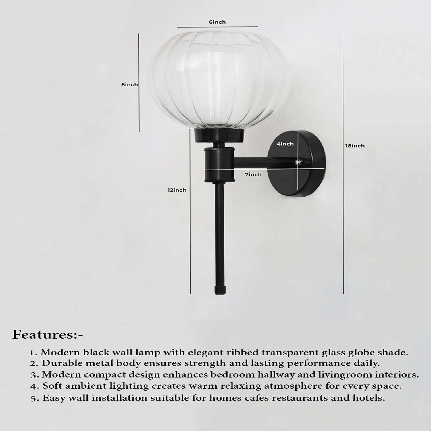Clear Kharbuja Glass Black Wall Lamp | SKE-140010_CKGBWL