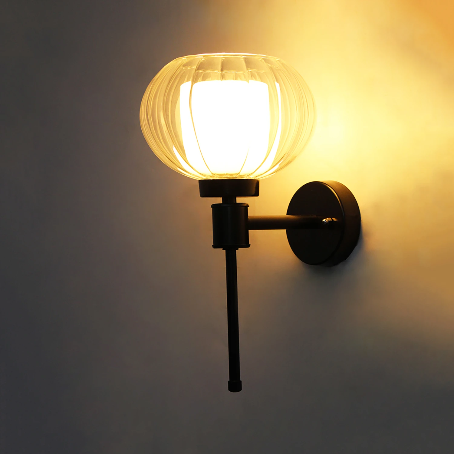 Clear Kharbuja Glass Black Wall Lamp | SKE-140010_CKGBWL