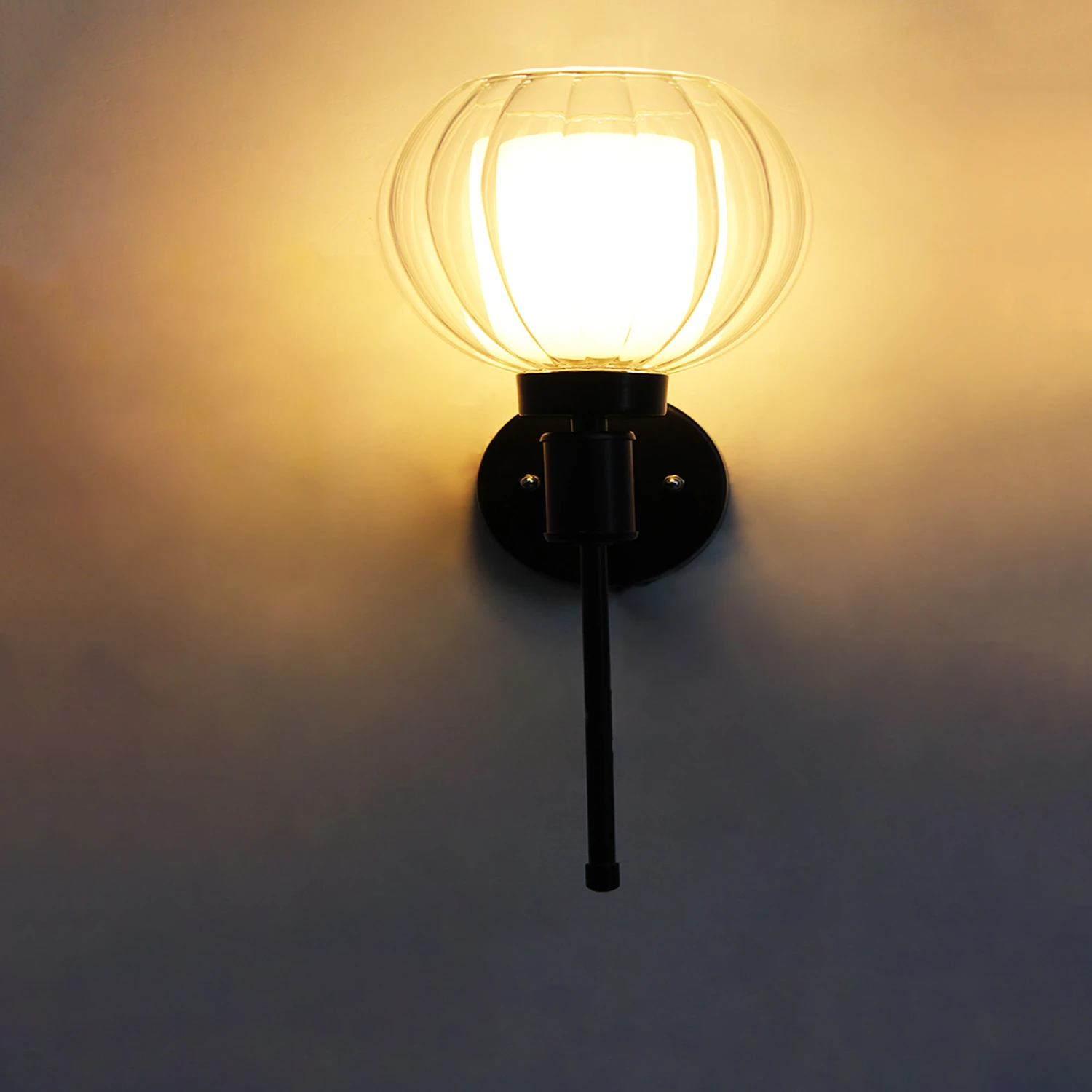 Clear Kharbuja Glass Black Wall Lamp | SKE-140010_CKGBWL