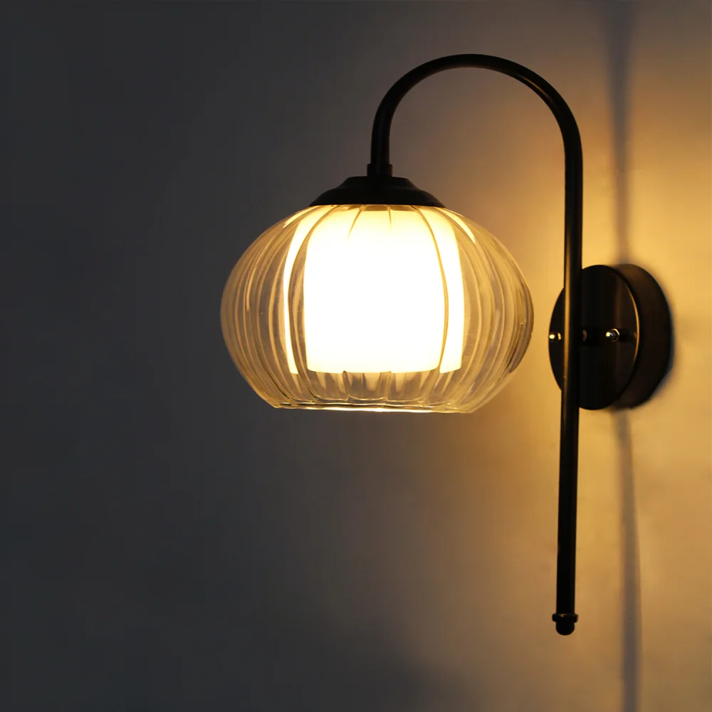 Clear Downward Globe Black Wall Lamp | SKE-140010_CDGBWL