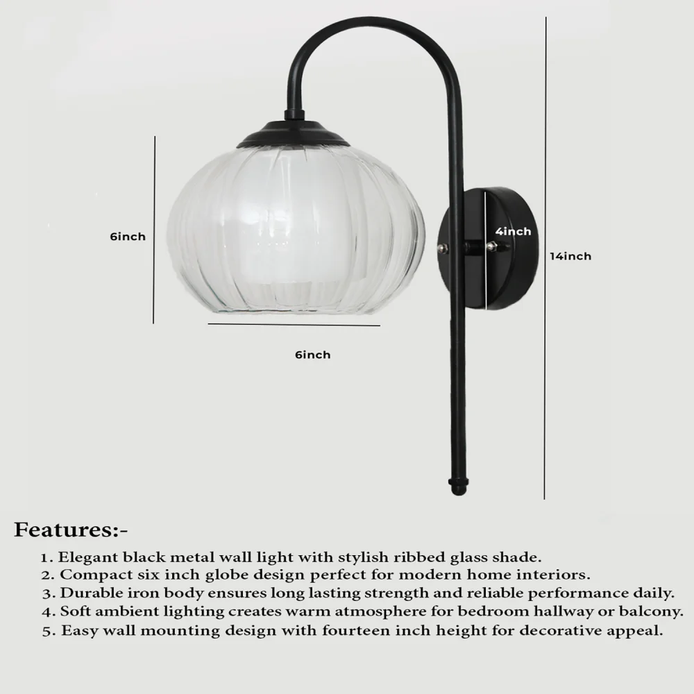 Clear Downward Globe Black Wall Lamp | SKE-140010_CDGBWL