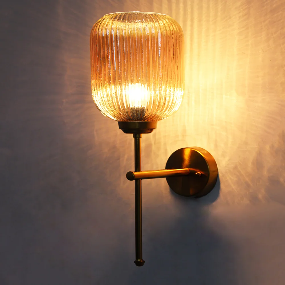 Brass Amber Ribbed Glass Wall Lamp | SKE-140010_BARGWL