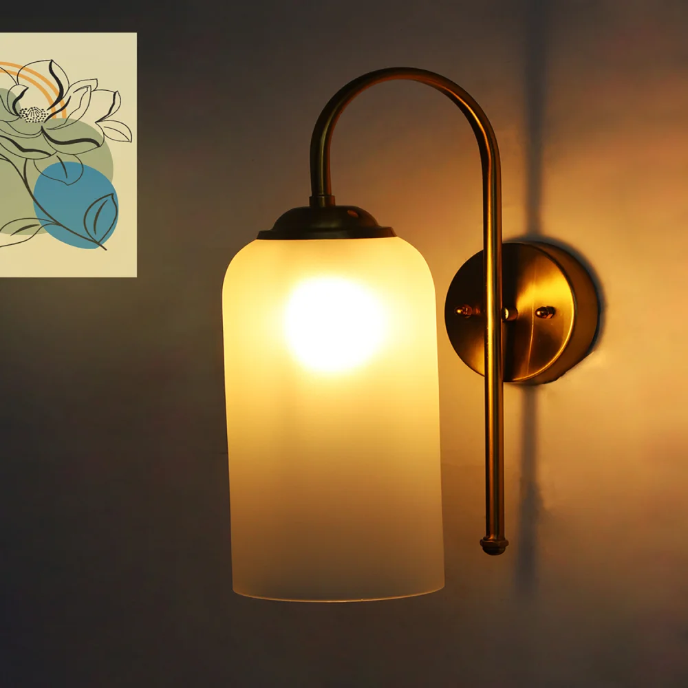 Brass Wall Light with Frosted Glass Cylinder Shade | SKE-140012_2_MBDWSWMFG