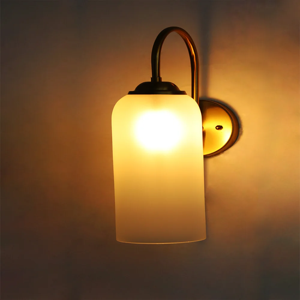 Brass Wall Light with Frosted Glass Cylinder Shade | SKE-140012_2_MBDWSWMFG