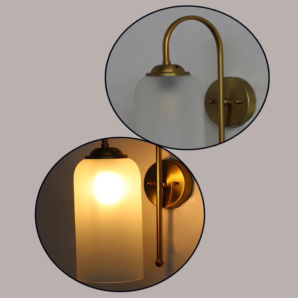 Brass Wall Light with Frosted Glass Cylinder Shade | SKE-140012_2_MBDWSWMFG
