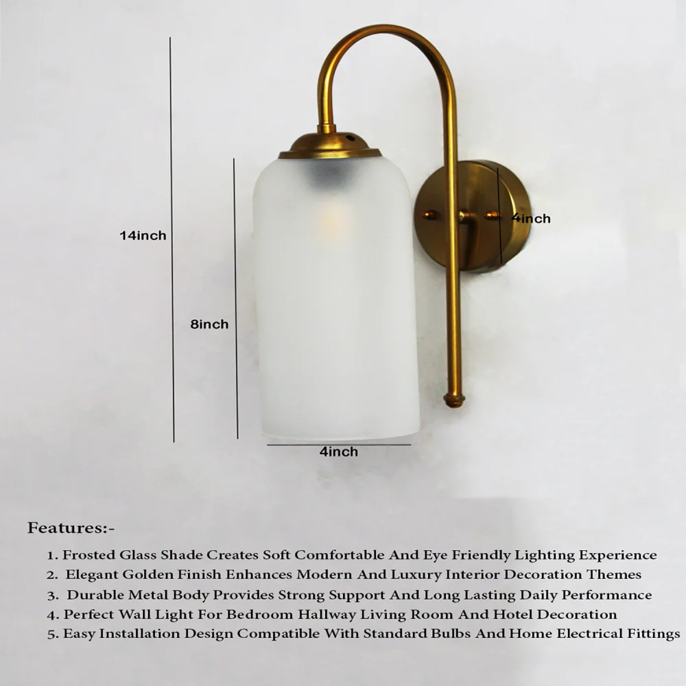 Brass Wall Light with Frosted Glass Cylinder Shade | SKE-140012_2_MBDWSWMFG
