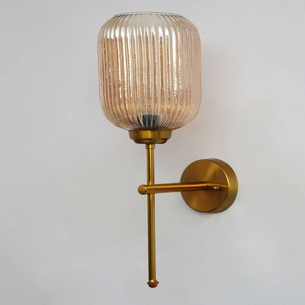 Elegant Brass Wall Sconce with Amber Kachori Glass| SKE-140010_2_EBWSAKG
