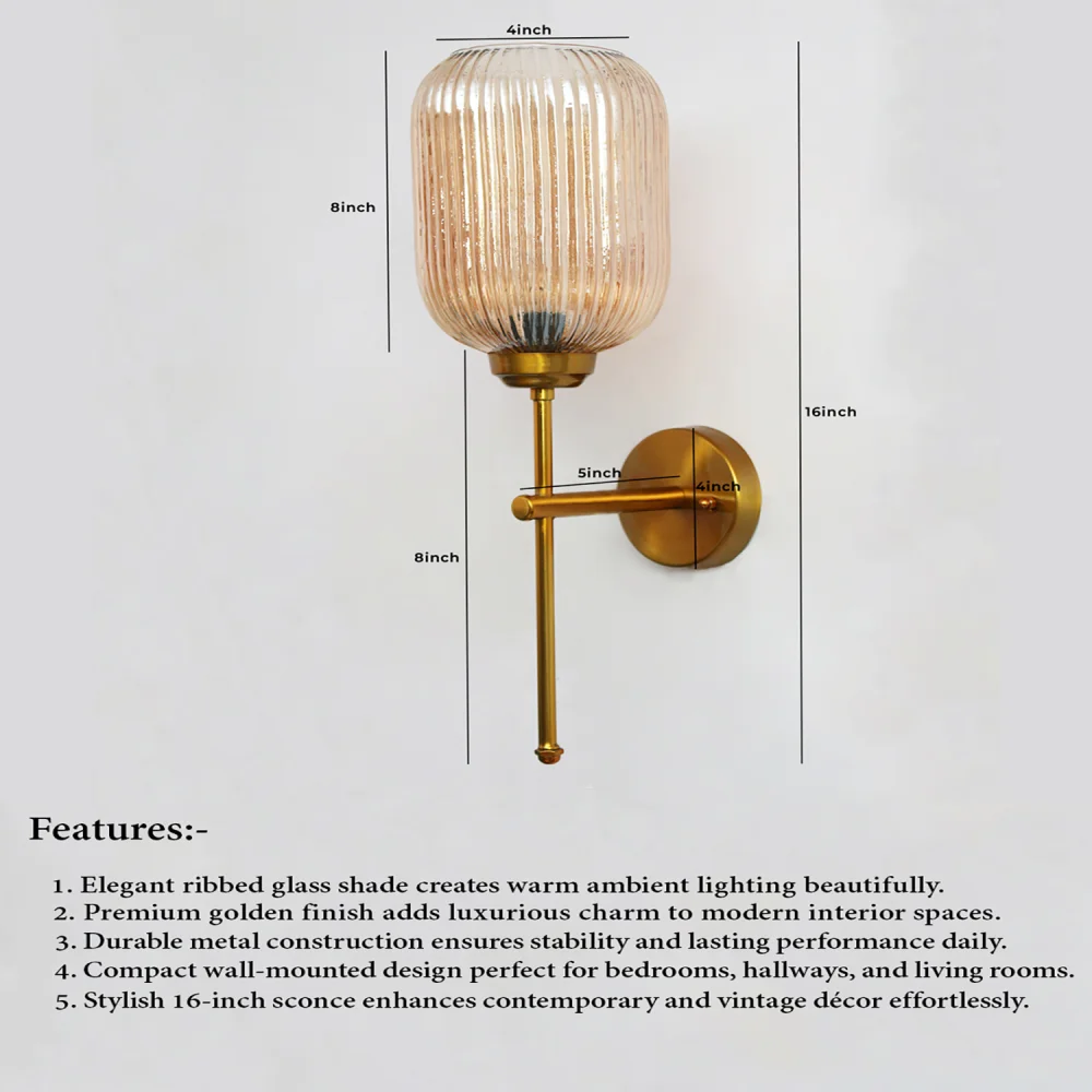 Elegant Brass Wall Sconce with Amber Kachori Glass| SKE-140010_2_EBWSAKG