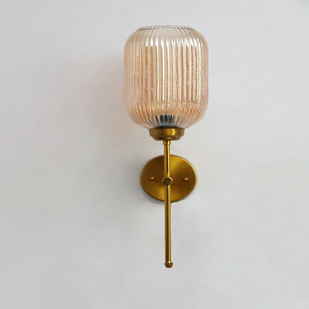 Elegant Brass Wall Sconce with Amber Kachori Glass| SKE-140010_2_EBWSAKG