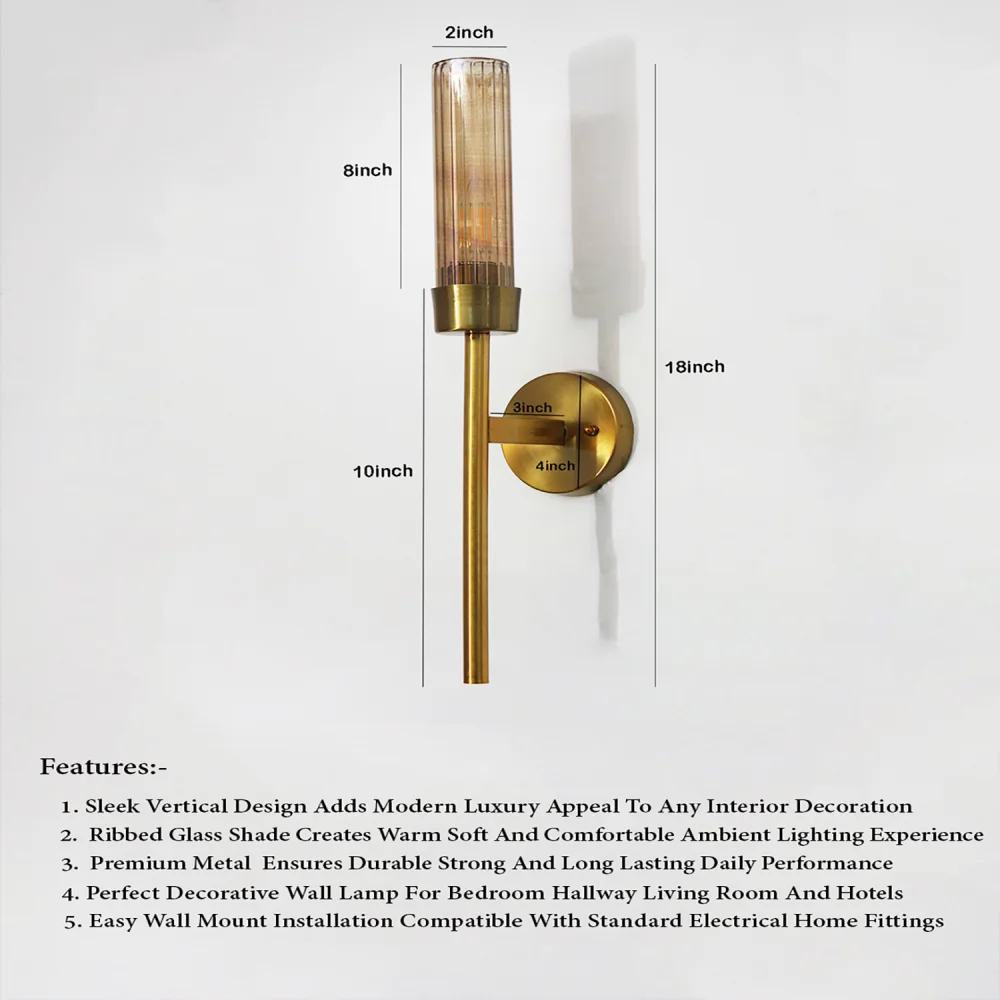 Smoky Glass Slim Linear Wall Lamp Brass | SKE-140016_SGSTWL