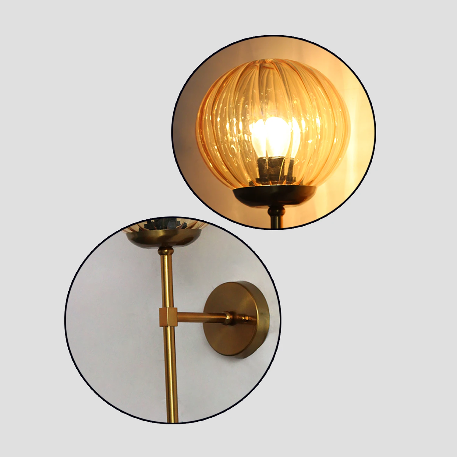 Contemporary Brass Funner Wall Lamp with Amber Kharbuja Glass | SKE-140064_CBFWLWAKG
