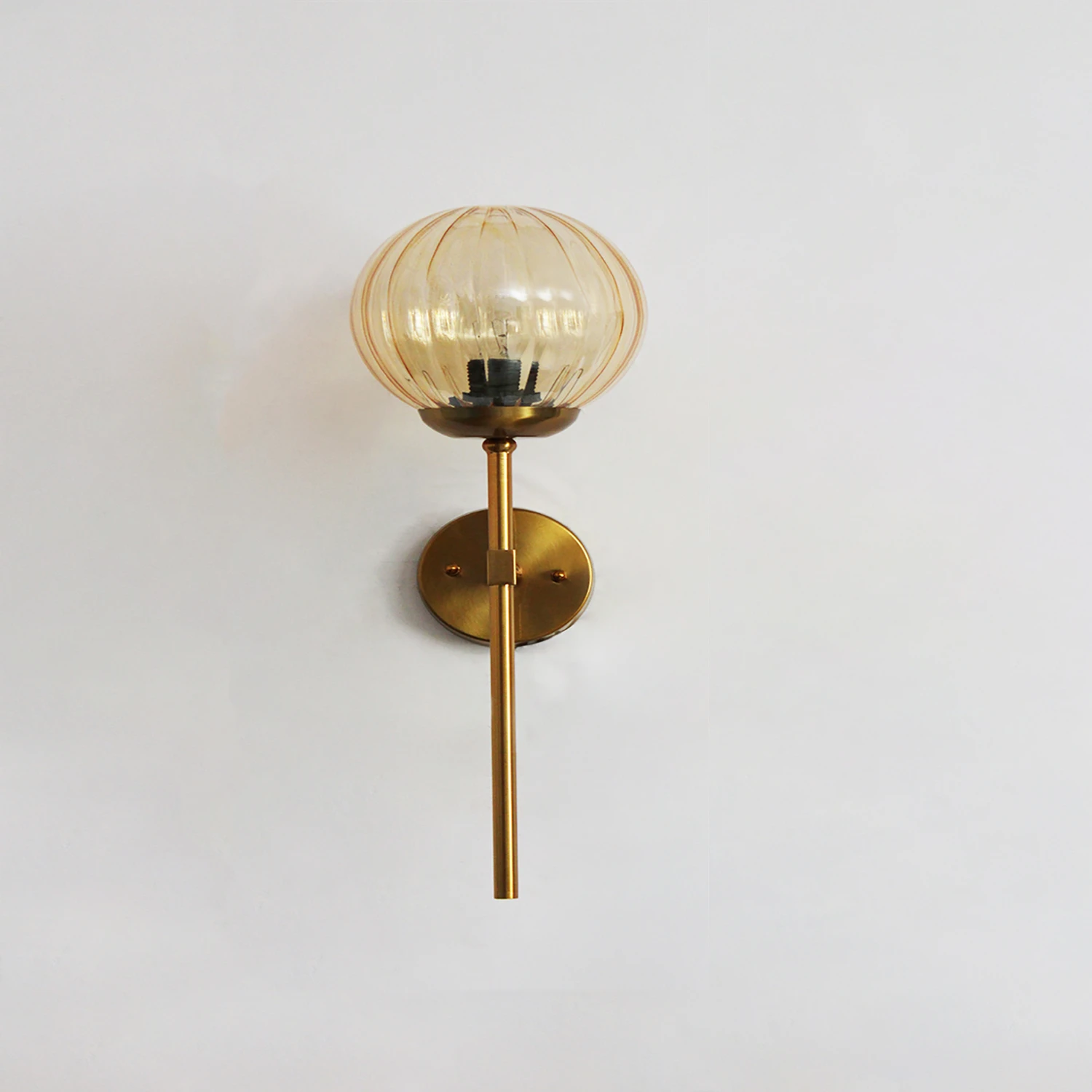 Contemporary Brass Funner Wall Lamp with Amber Kharbuja Glass | SKE-140064_CBFWLWAKG
