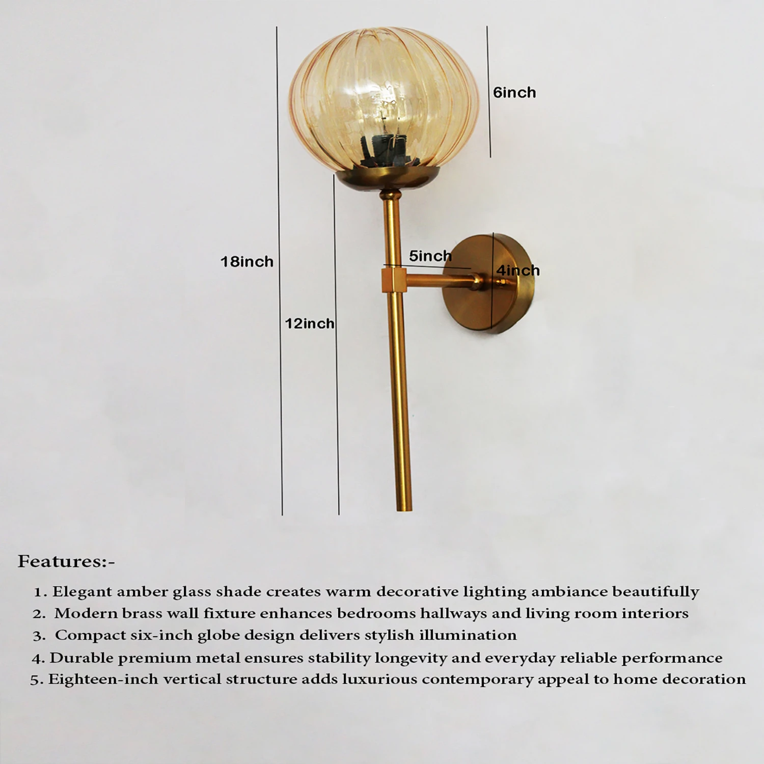 Contemporary Brass Funner Wall Lamp with Amber Kharbuja Glass | SKE-140064_CBFWLWAKG