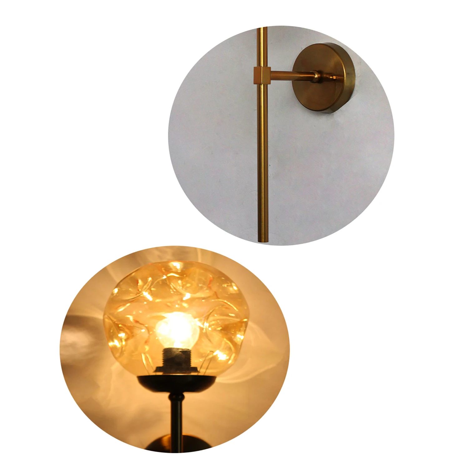 Brass Funner Wall Sconce with Amber Glass Globe Modern Light | SKE-140064