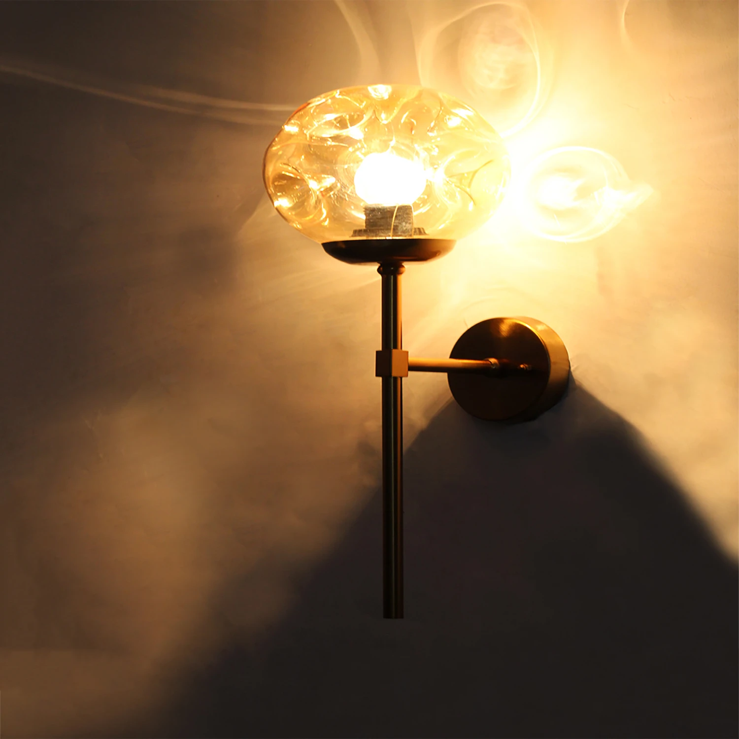 Brass Funner Wall Sconce with Amber Glass Globe Modern Light | SKE-140064