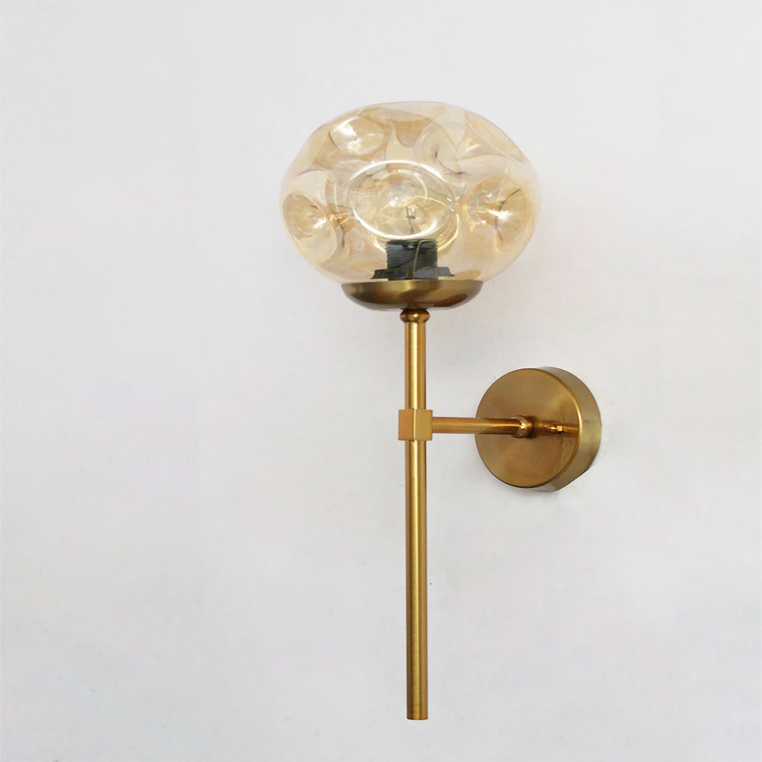 Brass Funner Wall Sconce with Amber Glass Globe Modern Light | SKE-140064