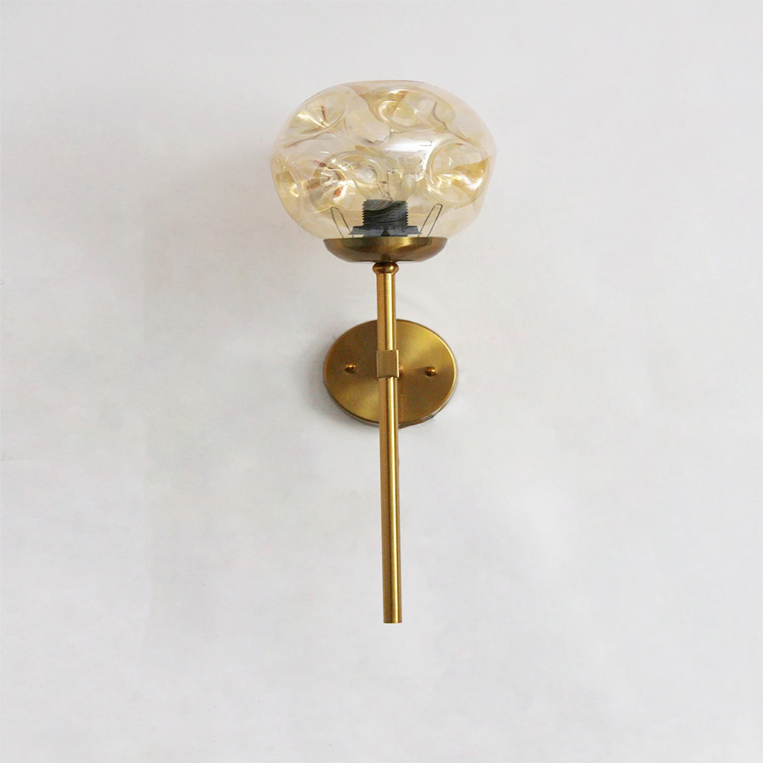Brass Funner Wall Sconce with Amber Glass Globe Modern Light | SKE-140064
