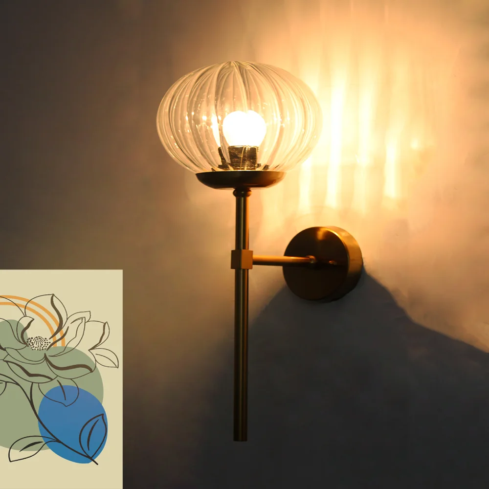 Modern Brass Funner Wall Light Clear Kharbuja Glass | SKE-140064_MBFWLCKG