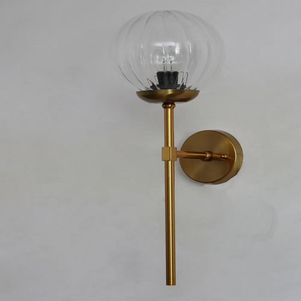 Modern Brass Funner Wall Light Clear Kharbuja Glass | SKE-140064_MBFWLCKG
