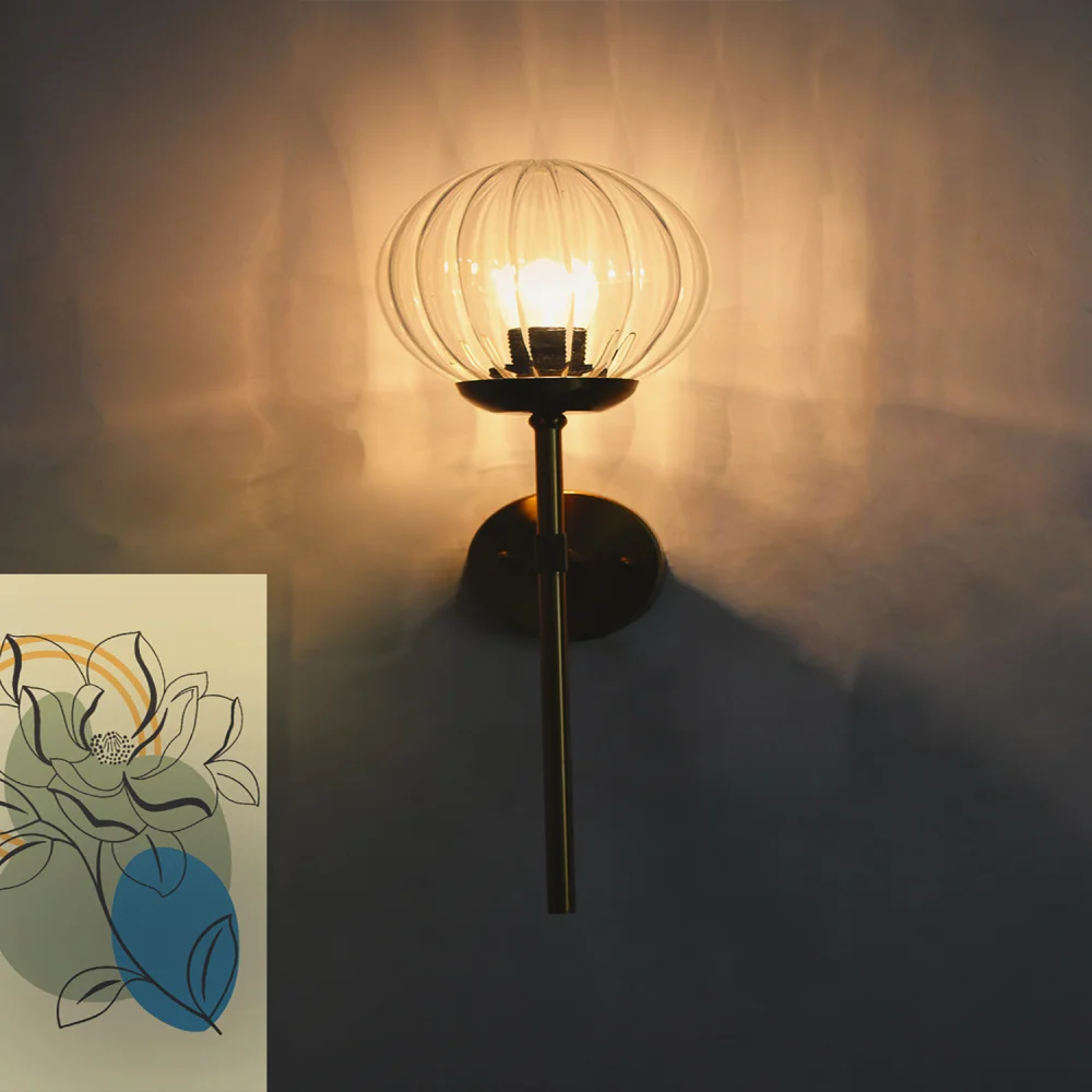 Modern Brass Funner Wall Light Clear Kharbuja Glass | SKE-140064_MBFWLCKG