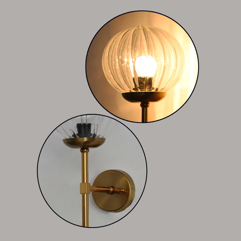 Modern Brass Funner Wall Light Clear Kharbuja Glass | SKE-140064_MBFWLCKG