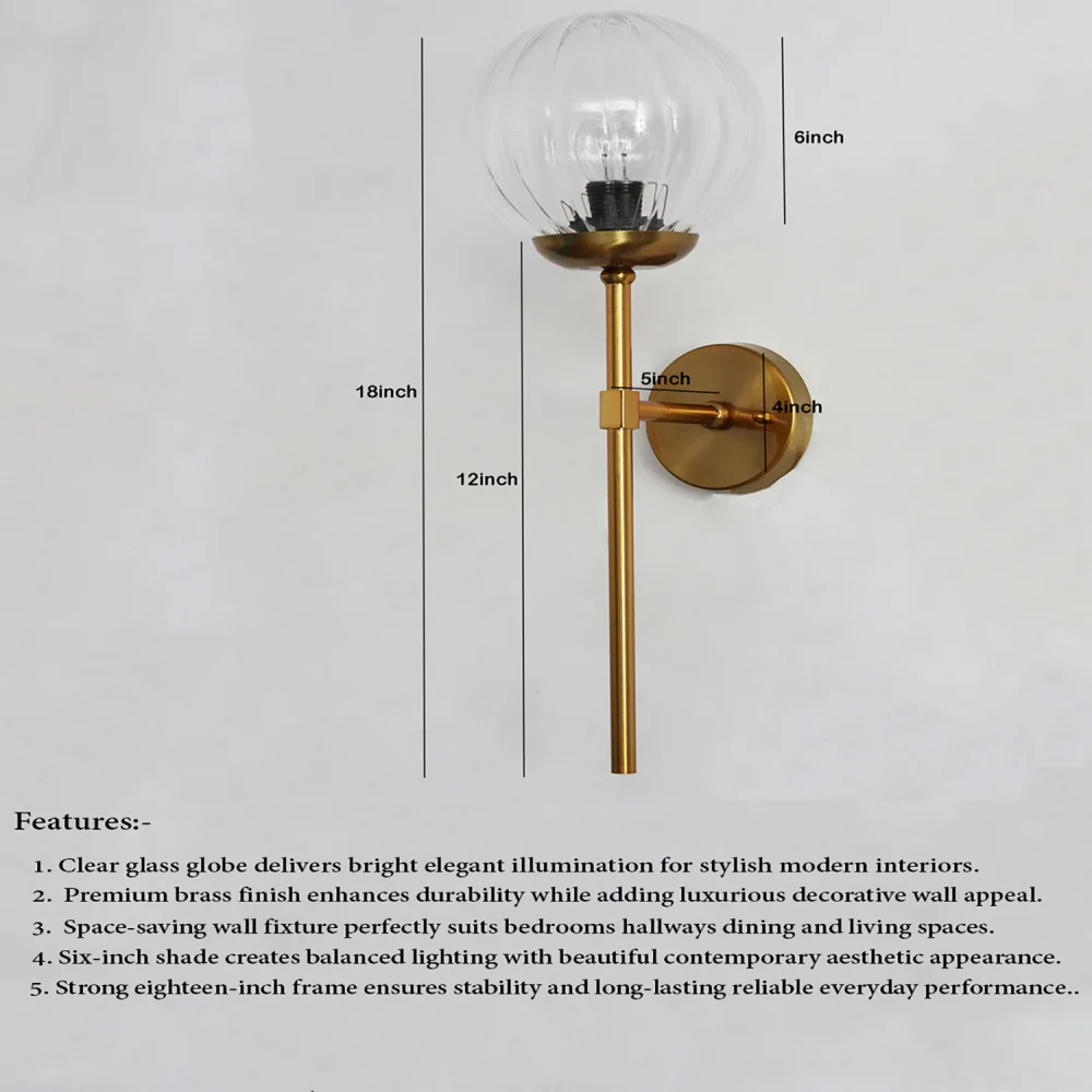 Modern Brass Funner Wall Light Clear Kharbuja Glass | SKE-140064_MBFWLCKG