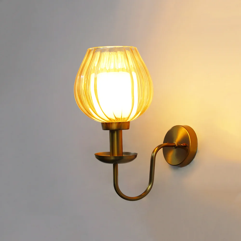 Amber Ribbed Tulip Glass Wall Light | SKE-140065_ARTGWL