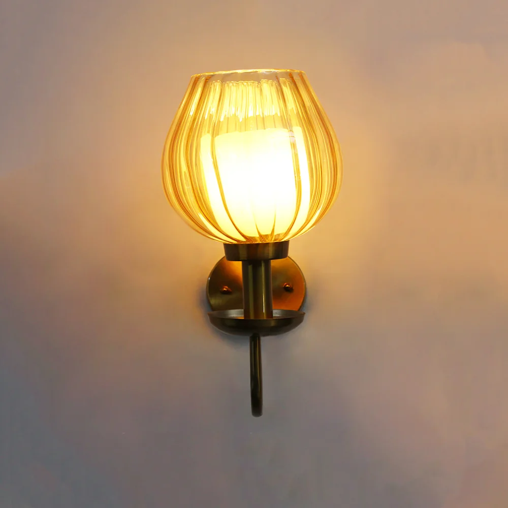 Amber Ribbed Tulip Glass Wall Light | SKE-140065_ARTGWL
