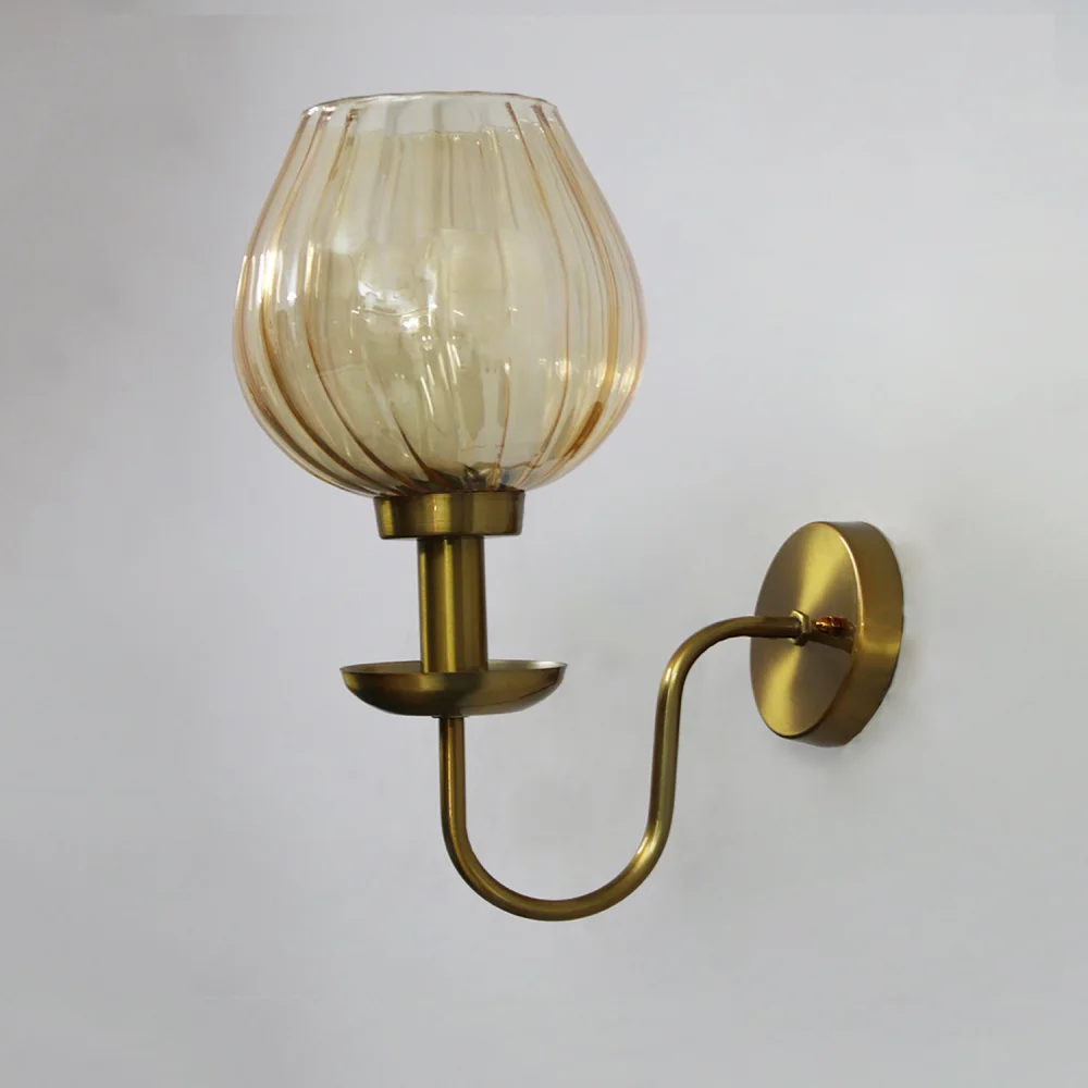 Amber Ribbed Tulip Glass Wall Light | SKE-140065_ARTGWL