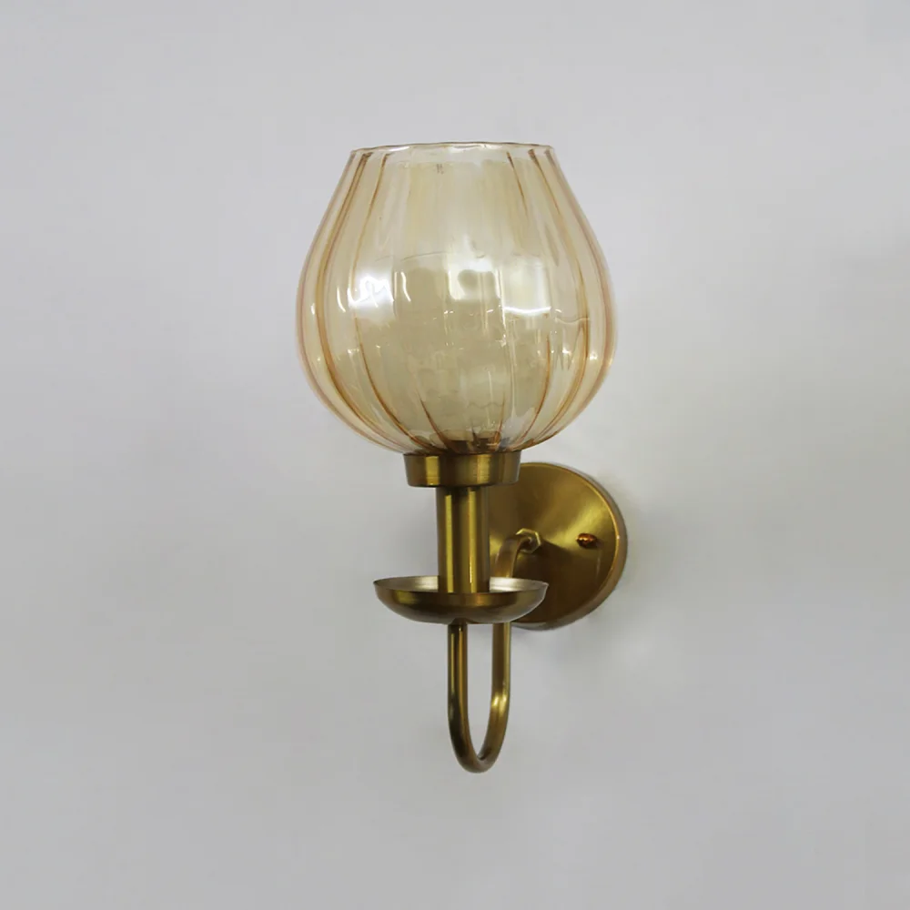 Amber Ribbed Tulip Glass Wall Light | SKE-140065_ARTGWL