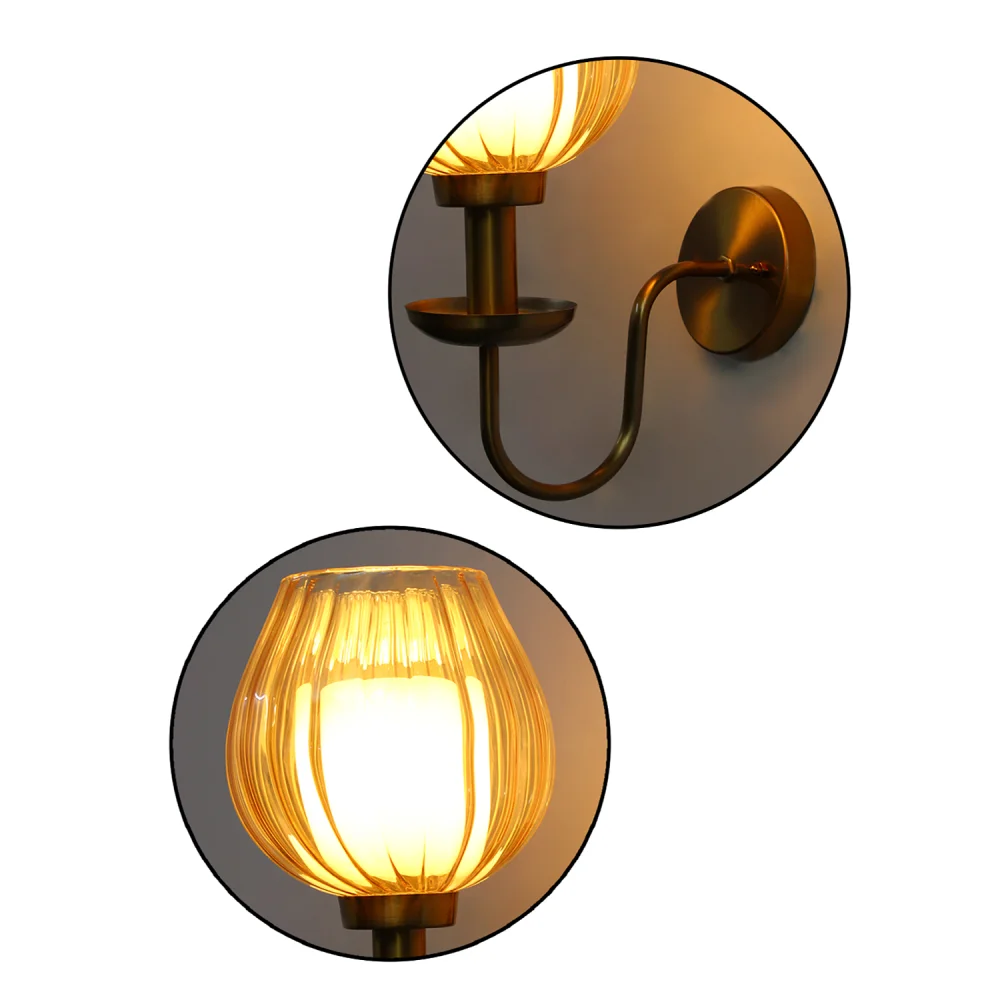 Amber Ribbed Tulip Glass Wall Light | SKE-140065_ARTGWL