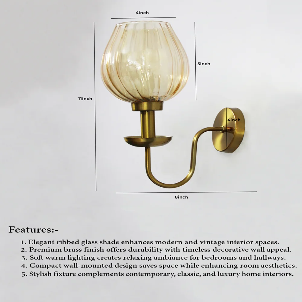 Amber Ribbed Tulip Glass Wall Light | SKE-140065_ARTGWL