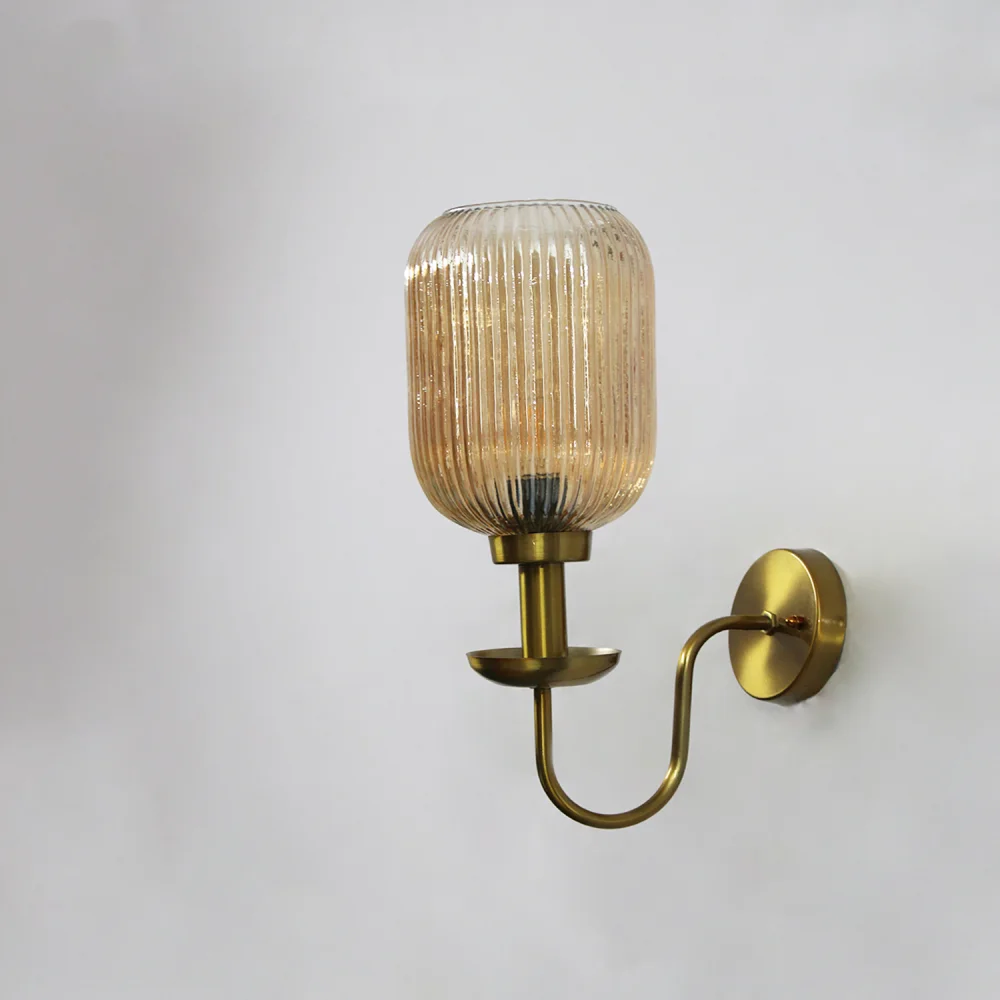 Ribbed Amber Glass Curved Arm Wall Lamp | SKE-140065_RAGCAWL