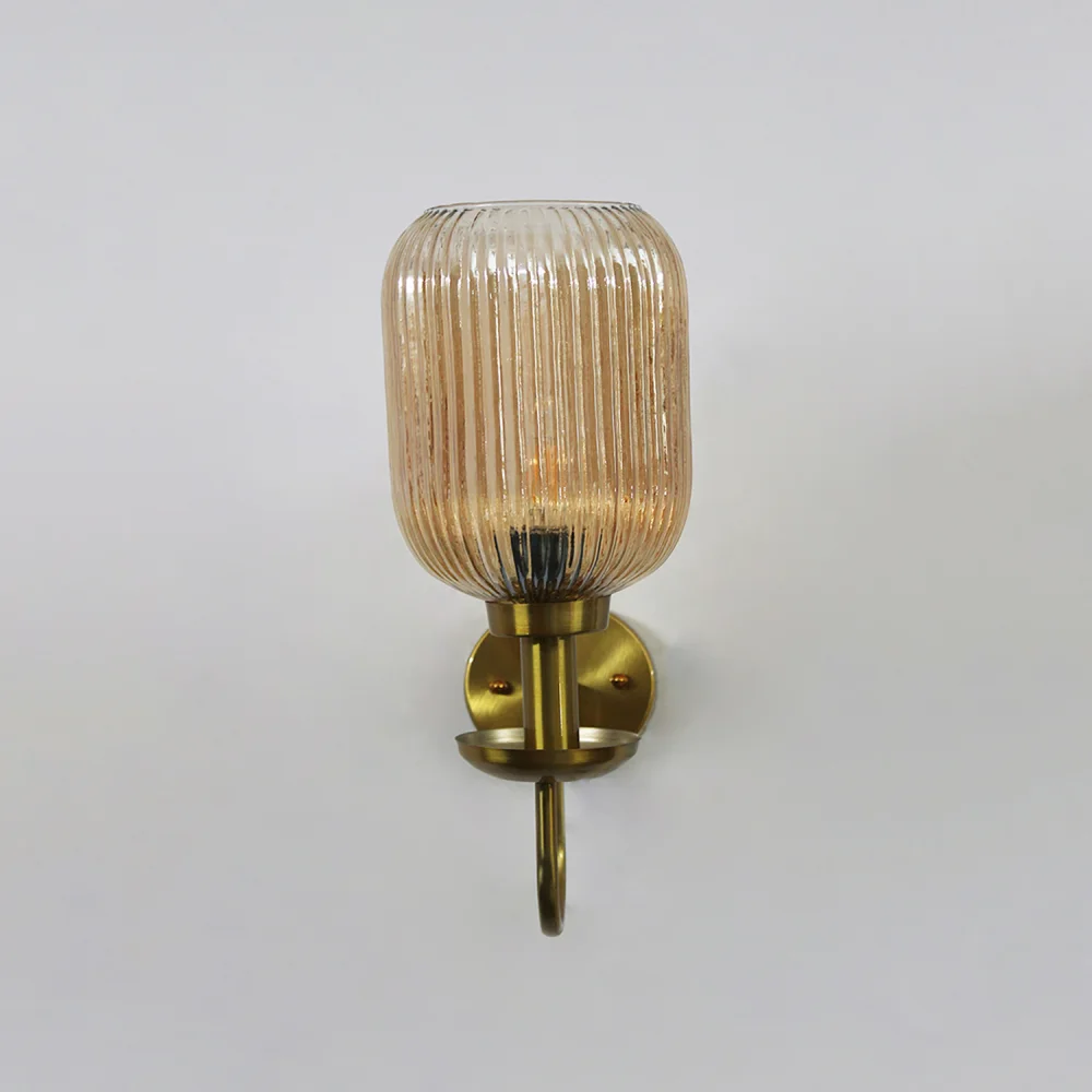 Ribbed Amber Glass Curved Arm Wall Lamp | SKE-140065_RAGCAWL