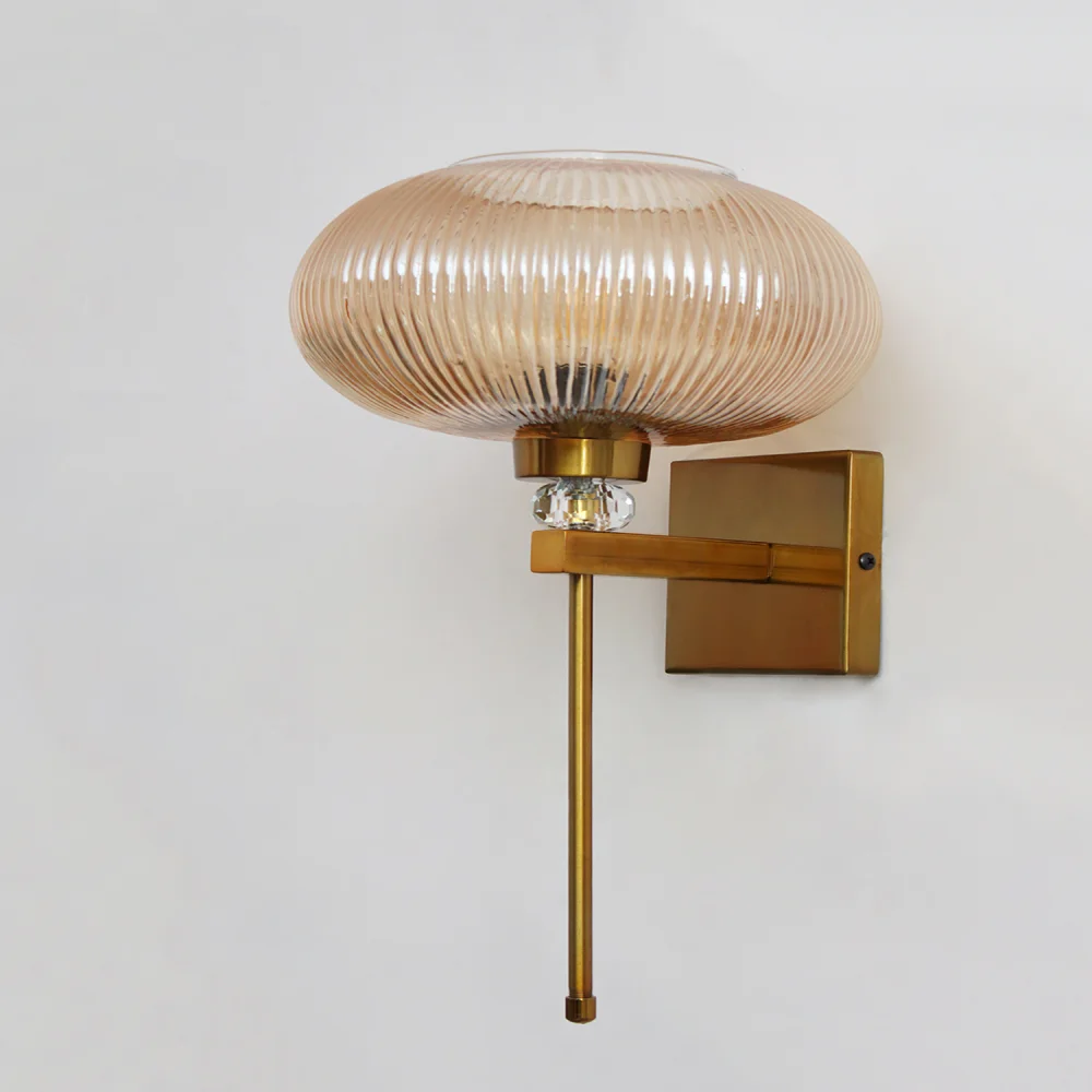 Elegant Amber Ribbed Kachori Glass Wall Light | SKE-140066_EARKGWL