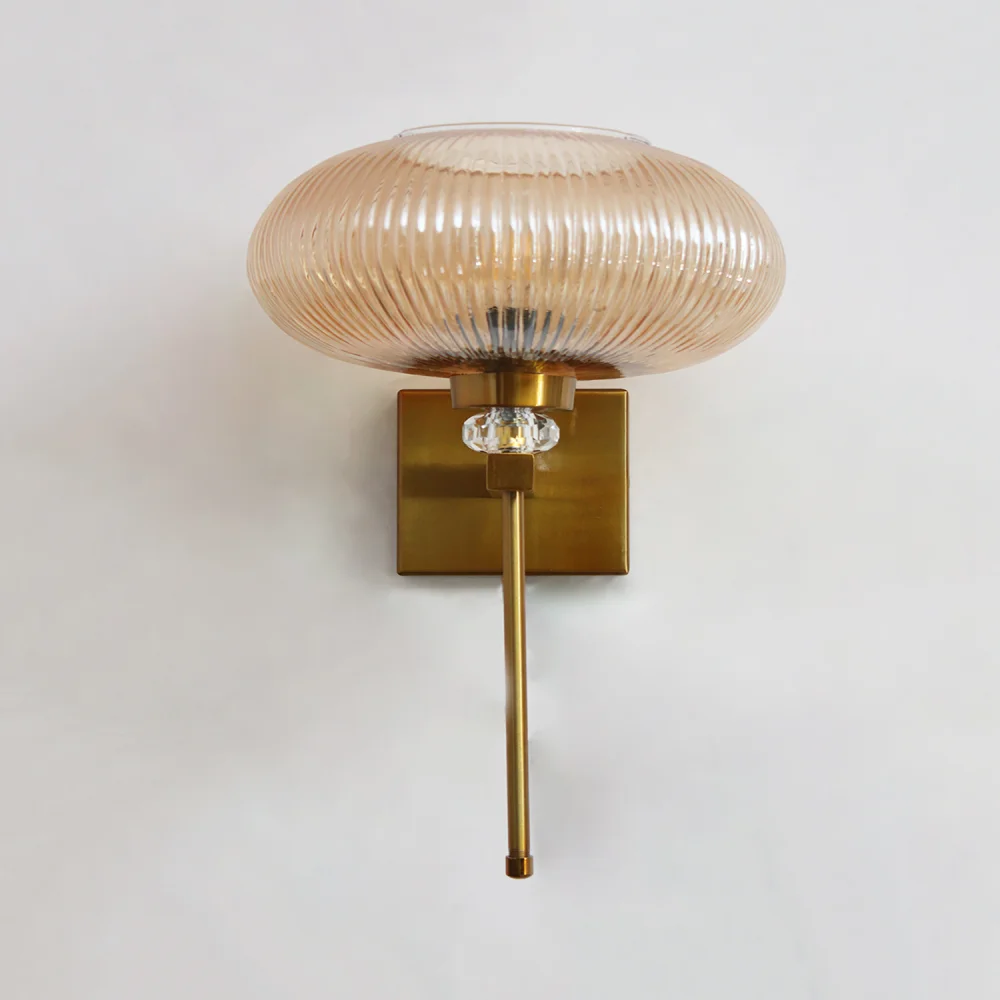 Elegant Amber Ribbed Kachori Glass Wall Light | SKE-140066_EARKGWL