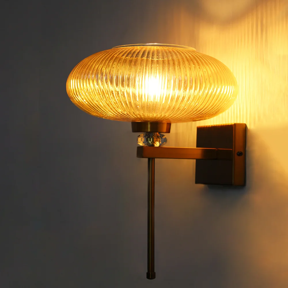 Elegant Amber Ribbed Kachori Glass Wall Light | SKE-140066_EARKGWL