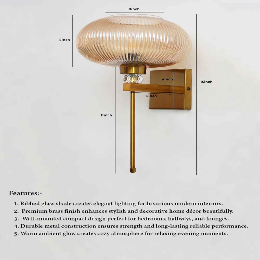 Elegant Amber Ribbed Kachori Glass Wall Light | SKE-140066_EARKGWL