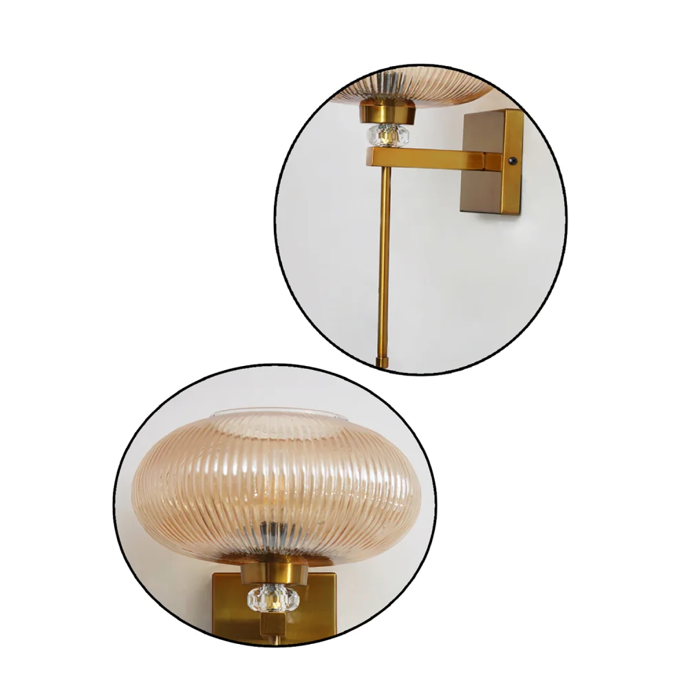 Elegant Amber Ribbed Kachori Glass Wall Light | SKE-140066_EARKGWL