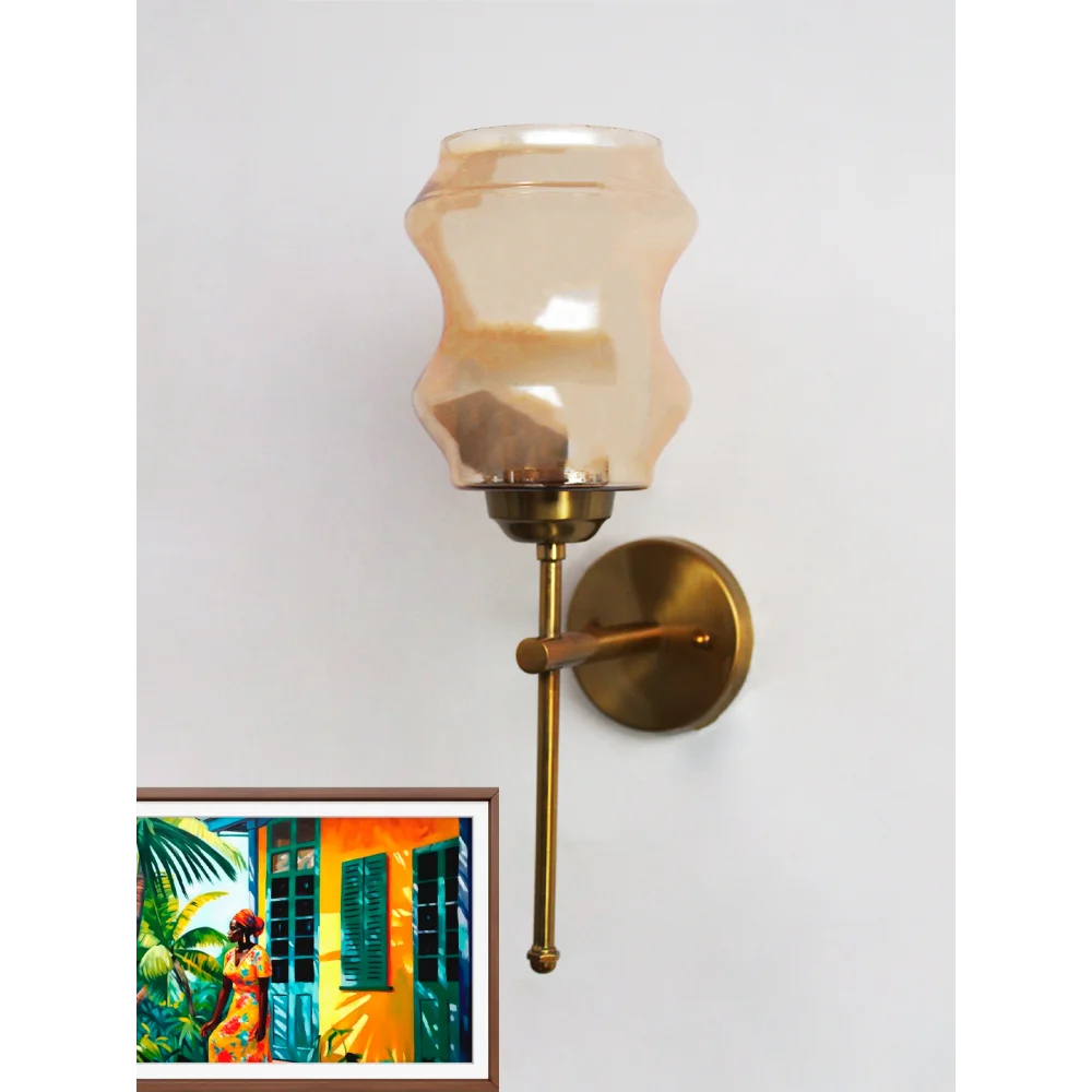 Damru Glass Amber Wall Sconce Brass Lighting | SKE-140010_2_ADG