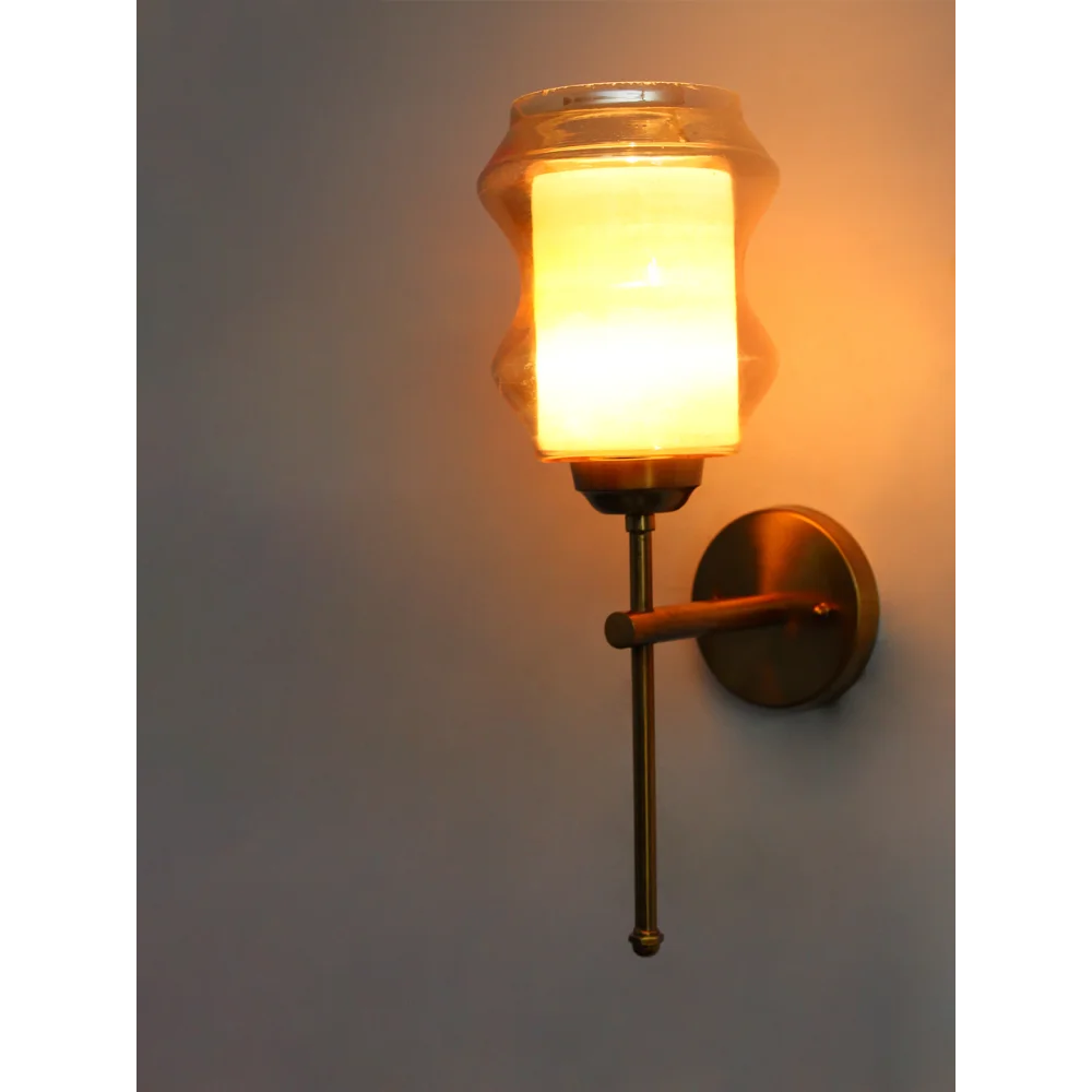 Damru Glass Amber Wall Sconce Brass Lighting | SKE-140010_2_ADG