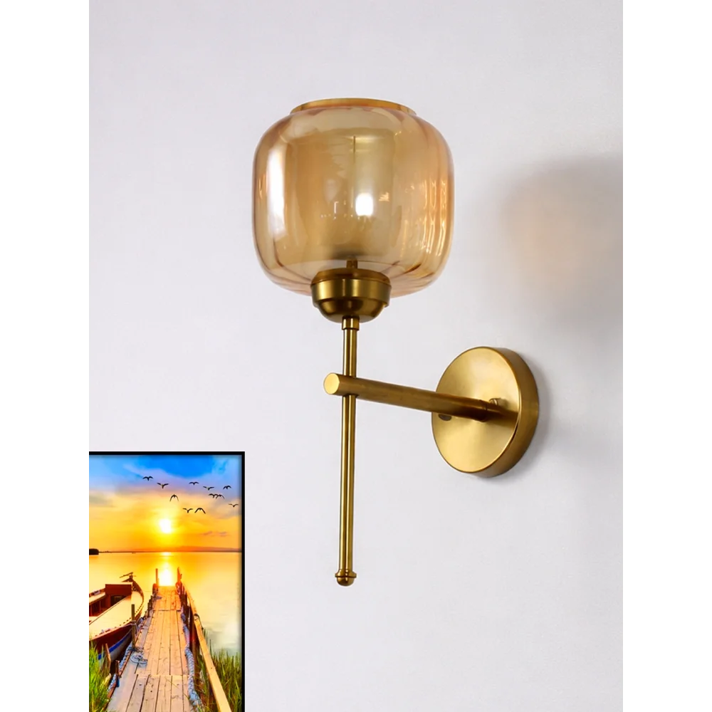 Amber Glass Brass Wall Sconce Modern Light Fixture | SKE-140010_2_AGBWSMLF