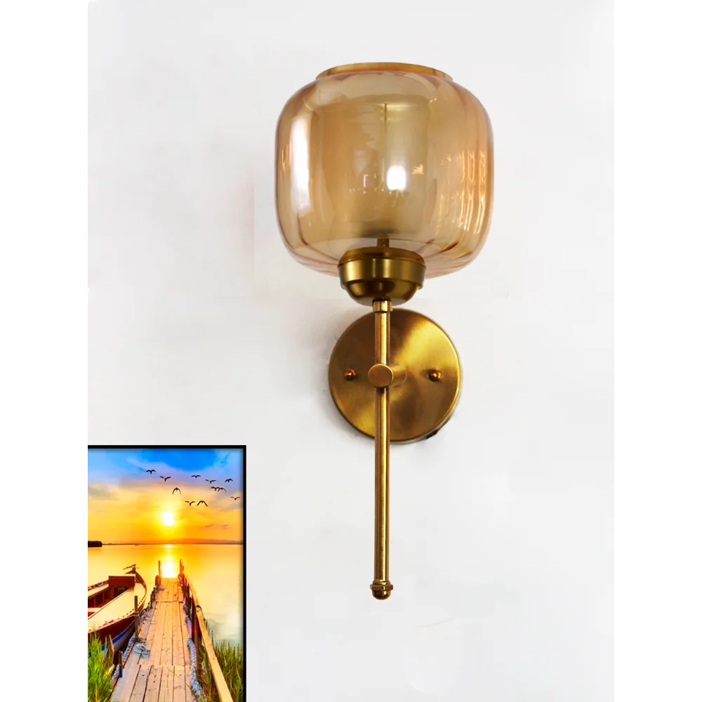 Amber Glass Brass Wall Sconce Modern Light Fixture | SKE-140010_2_AGBWSMLF