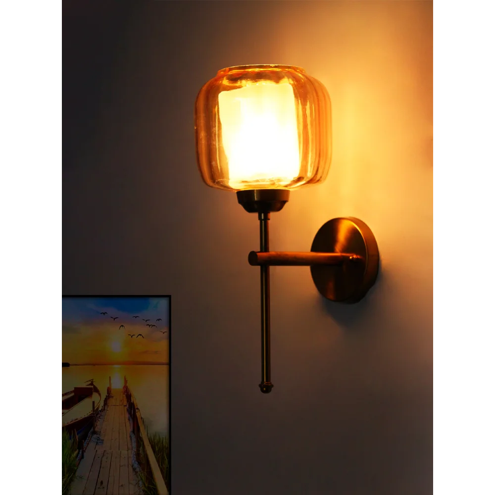 Amber Glass Brass Wall Sconce Modern Light Fixture | SKE-140010_2_AGBWSMLF