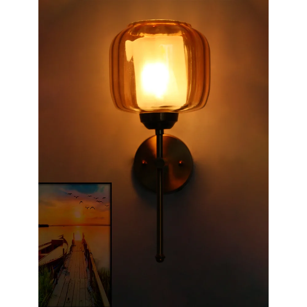 Amber Glass Brass Wall Sconce Modern Light Fixture | SKE-140010_2_AGBWSMLF