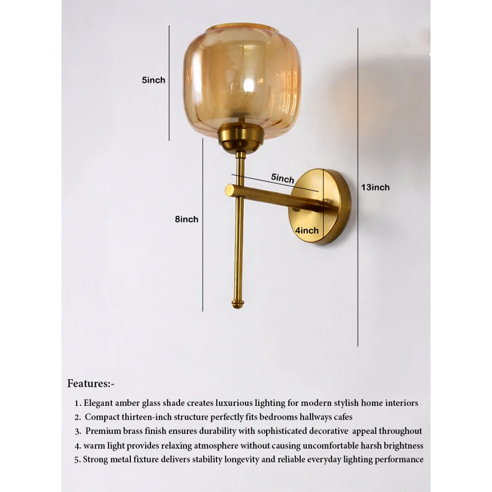 Amber Glass Brass Wall Sconce Modern Light Fixture | SKE-140010_2_AGBWSMLF